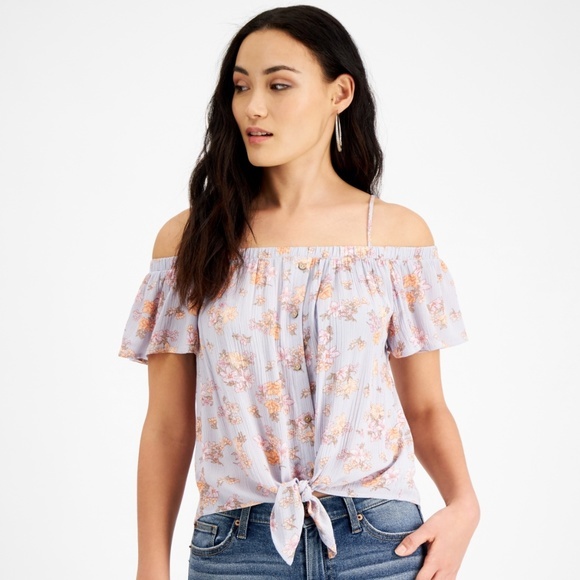 NWT Hippie Rose Juniors Floral-Print Off-the-Shoulder Top Size M - Picture 1 of 1